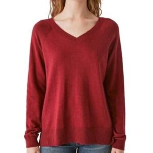 H‎ by bordeaux Large V-Neck Pullover Sweater Crimson Red Long Sleeve Top Women's